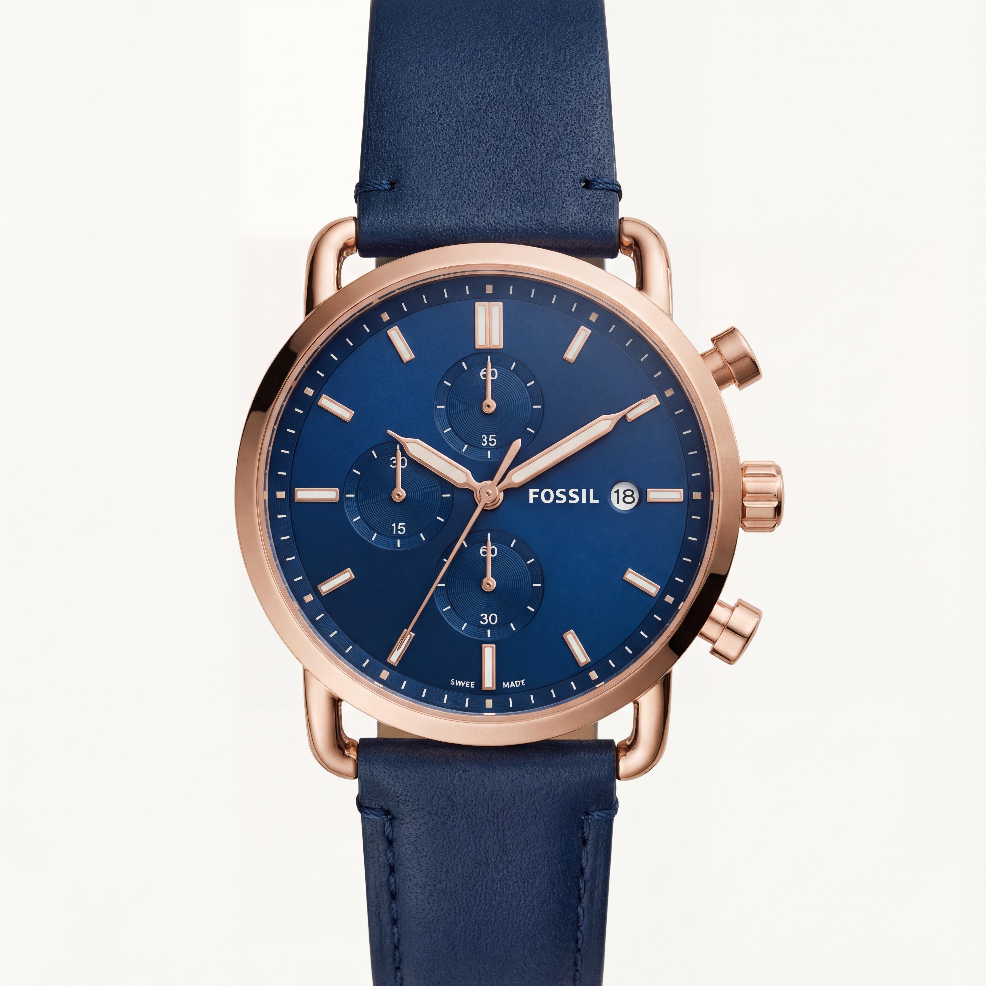 Royal Blue Chronograph Rose-Gold Leather Strap Men’s Watch