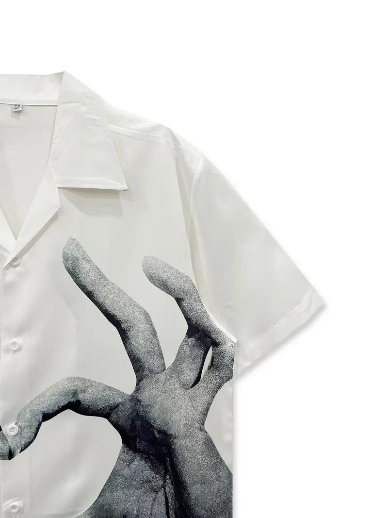 Men's Casual with Cute Heart Gesture Print Shirt