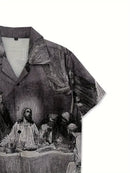 Men's Casual Last Supper Print Button-Up Shirt
