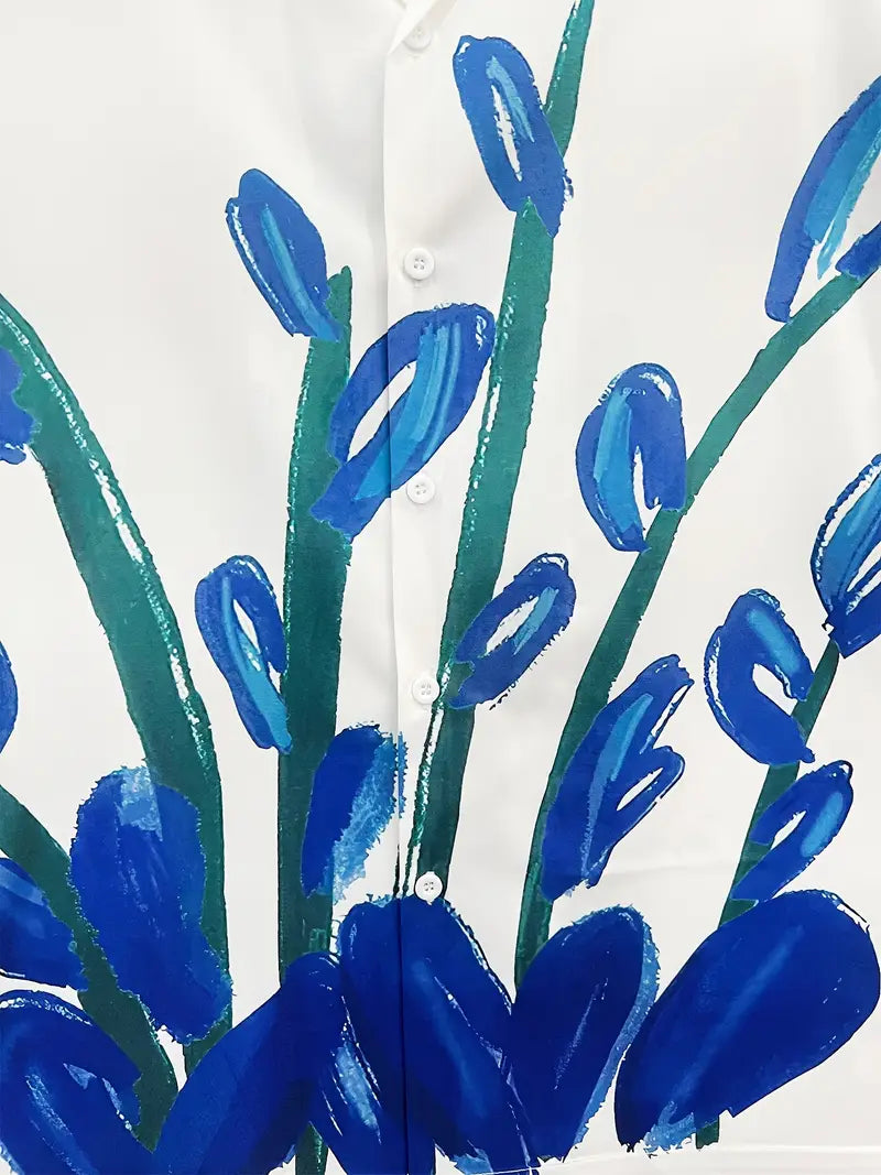 Men's Tropical Blue Floral Print Shirt