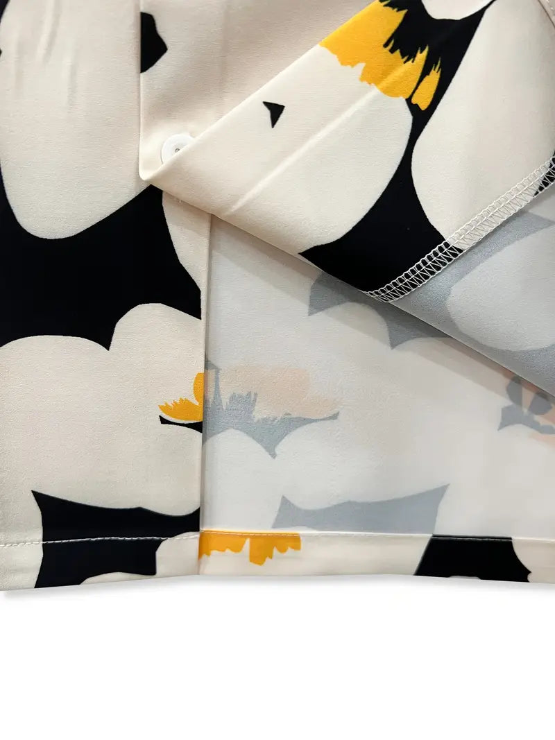 Men's Casual Black & White Flowers Print Shirt