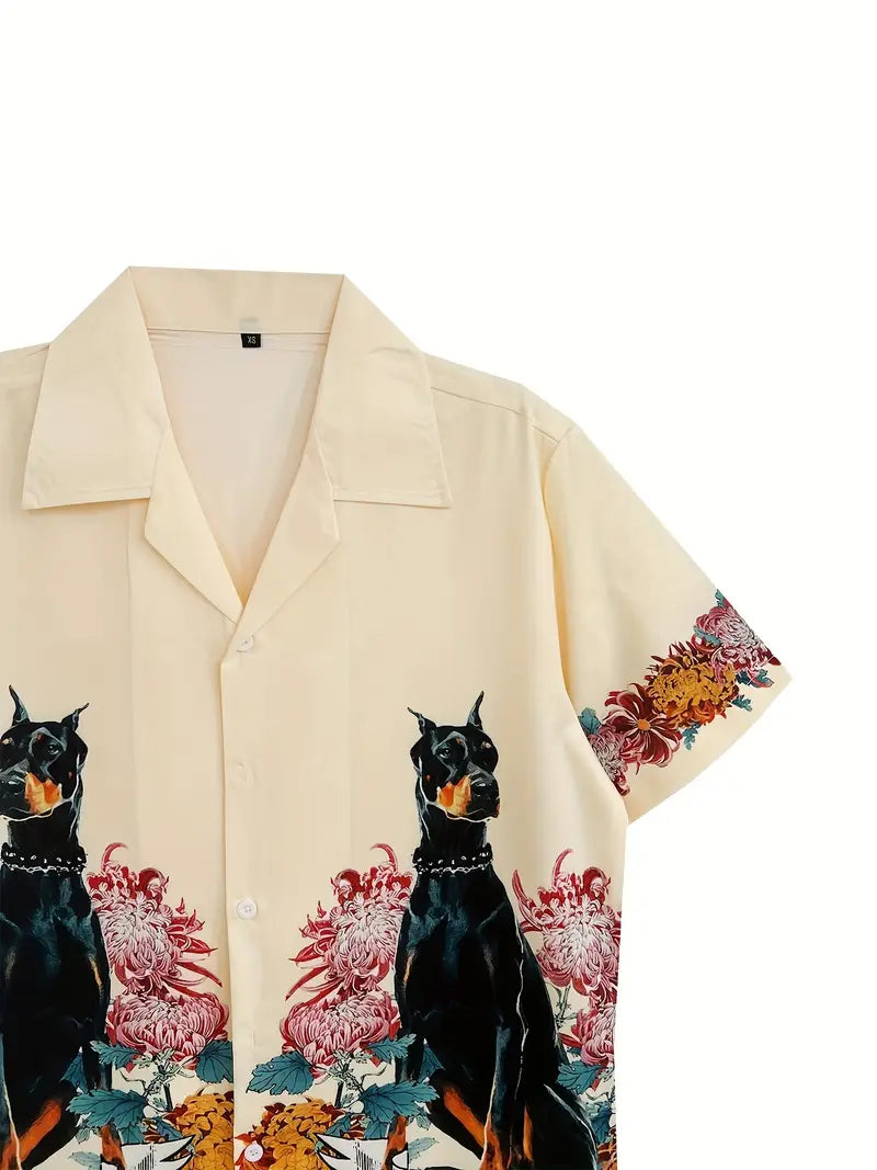 Men's Casual French Bulldog Print Button-Up Shirt