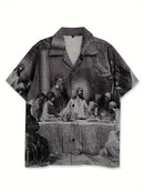 Men's Casual Last Supper Print Button-Up Shirt