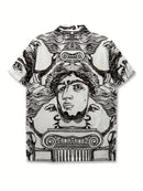 Men's Casual Face Sketch Print Button-Up Shirt