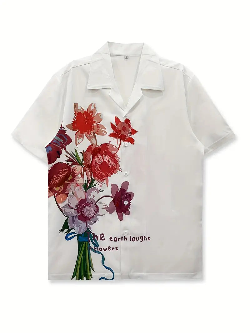 Men's Casual Floral Earth Laughs Print Shirt