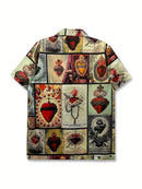 Men's Casual Love & Cross Print Button Shirt