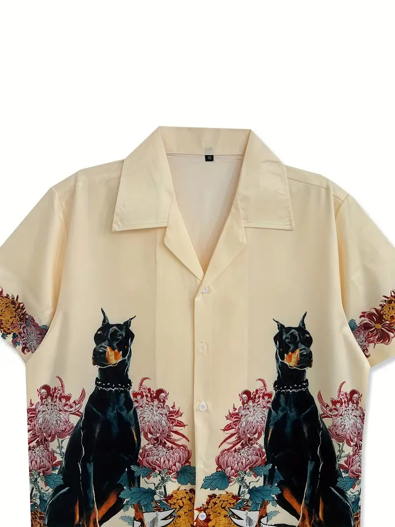 Men's Casual French Bulldog Print Button-Up Shirt
