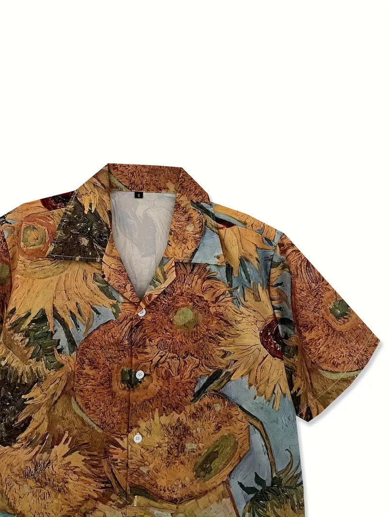 Men'S Casual Sunflower Flower Stretch Printed Shirt