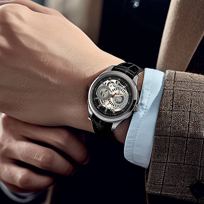 Men’s Luxury Skeleton Dial Mechanical-Style Watch