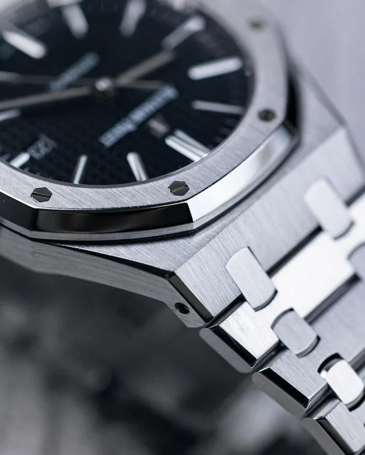 Premium Silver Stainless Steel Automatic Watch Black Textured Dial Octagonal Bezel Classic Luxury Watch – Men
