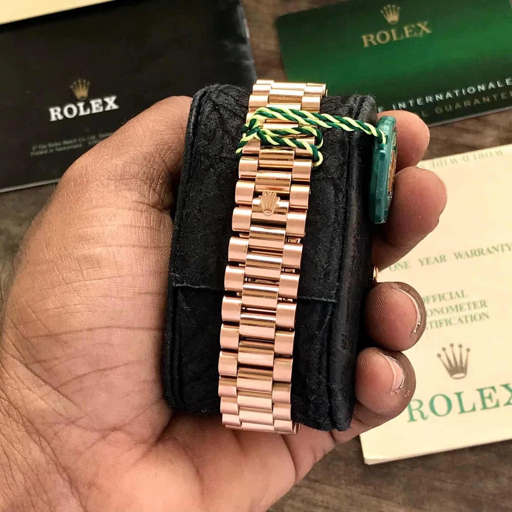 Premium Rose Gold Stainless Steel Watch Multicolor Puzzle Dial Fluted Bezel Statement Luxury Watch – Men